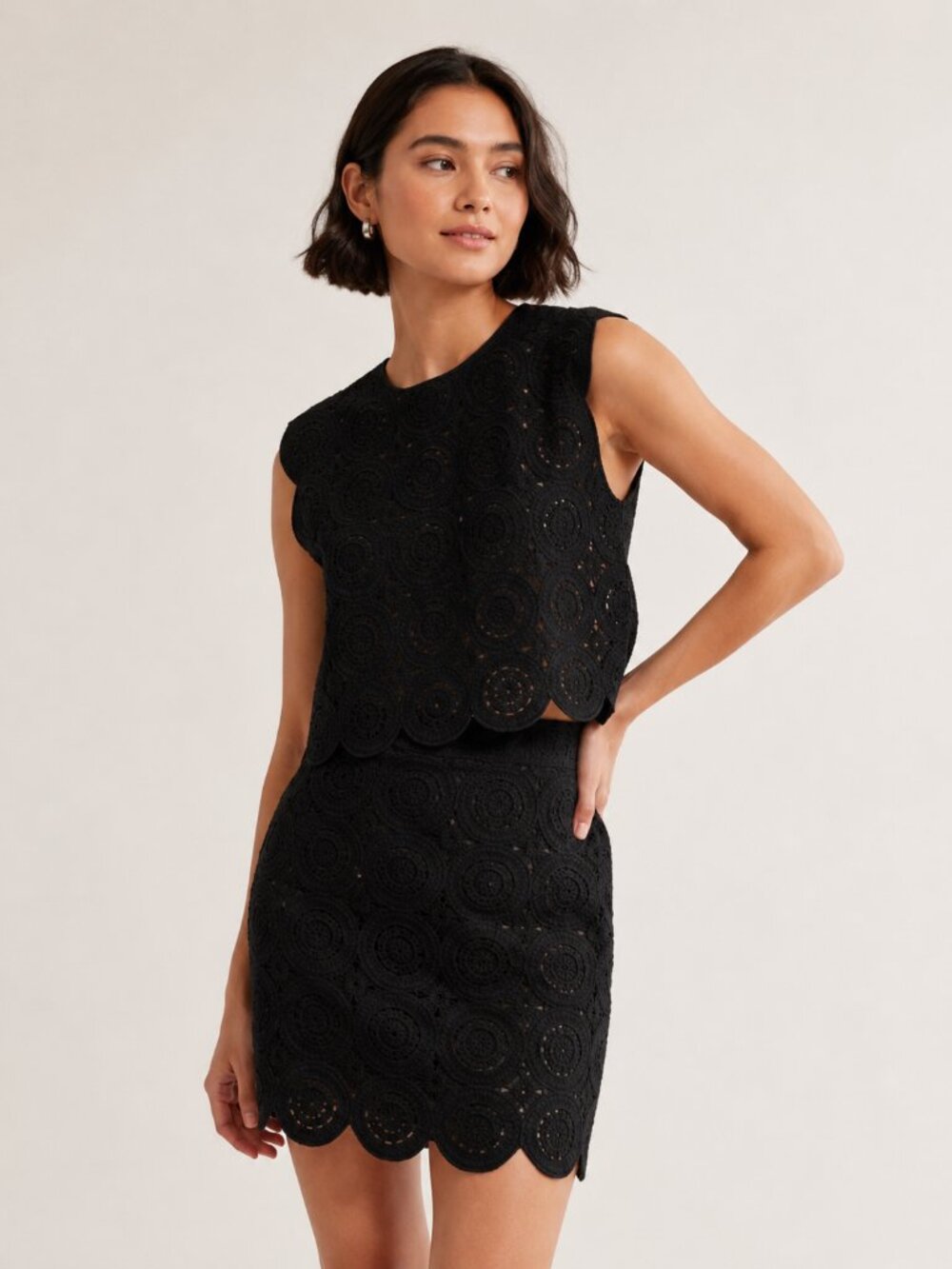 *Abercrombie & Fitch Black Crochet Mini Skirt Scalloped Hem XS 0529